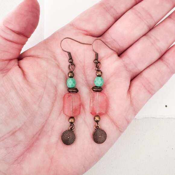 Handmade Cherry Quartz & Copper Dangle Earrings - Picture 8 of 9
